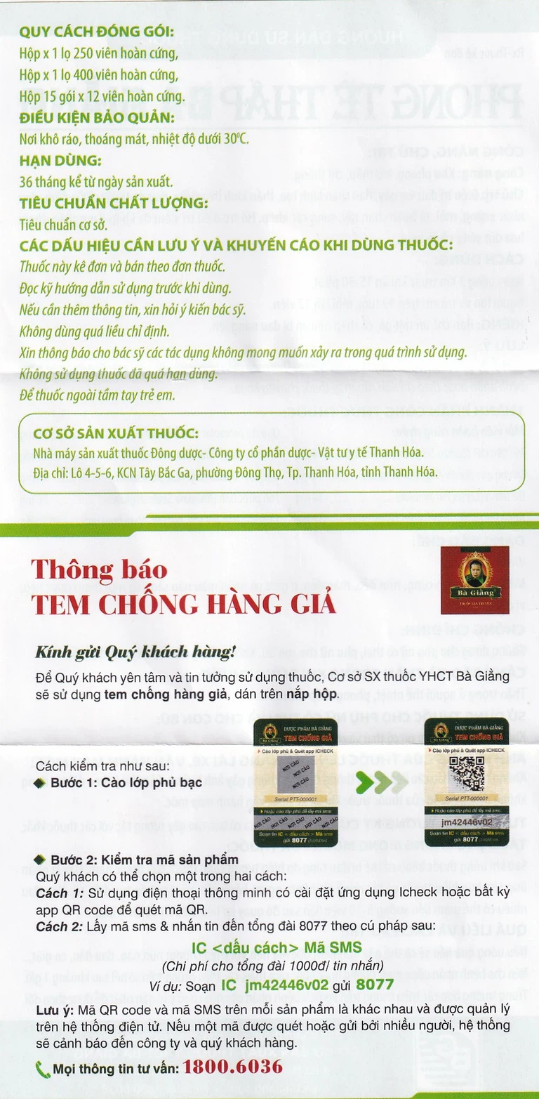 Thuốc Phong Tê Thấp Bà Giằng điều trị đau vai gáy, đau thần kinh tọa (400 viên)