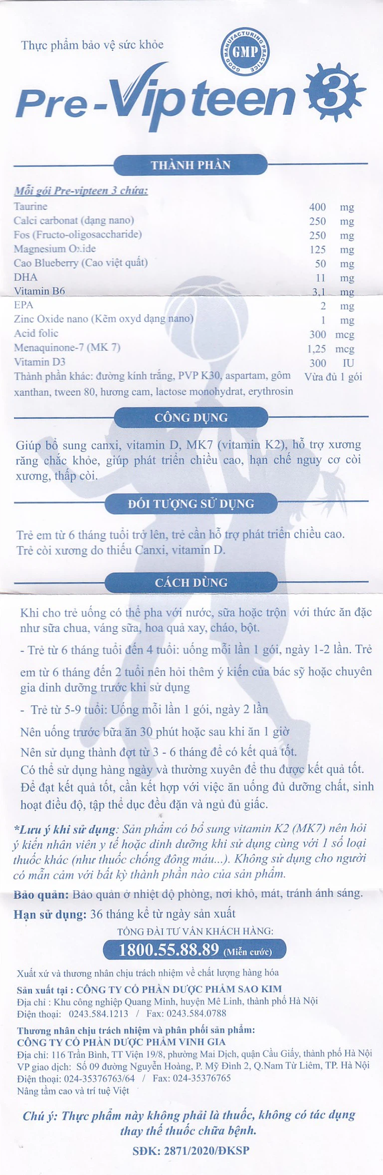 Cốm Pre-Vipteen 3 Vinh Gia giúp tăng chiều cao, tăng sức đề kháng (20 gói x 2g)