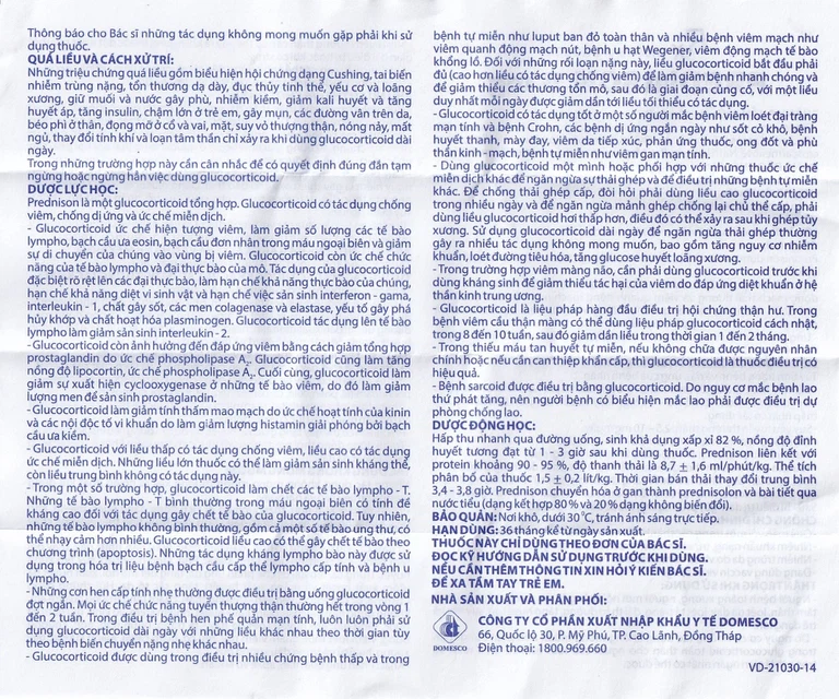 Thuốc Prednison 5mg Domesco điều trị viêm khớp dạng thấp (10 vỉ x 10 viên)