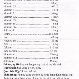 Thực phẩm bảo vệ sức khỏe Prenatal One Vitamins For Life cung cấp DHA, vitamin và khoáng chất