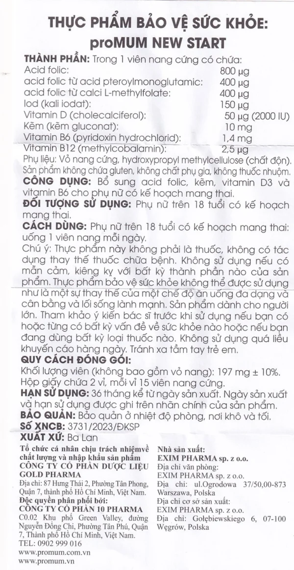 Viên uống proMUM New Start bổ sung vitamin và khoáng chất cho phụ nữ có kế hoạch mang thai (2 vỉ x 15 viên)