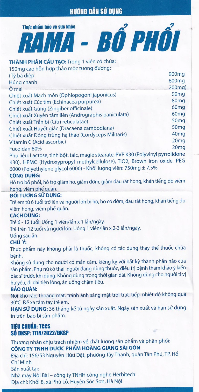 Viên uống Rama Bổ Phổi hỗ trợ bổ phổi, giảm ho (30 viên)