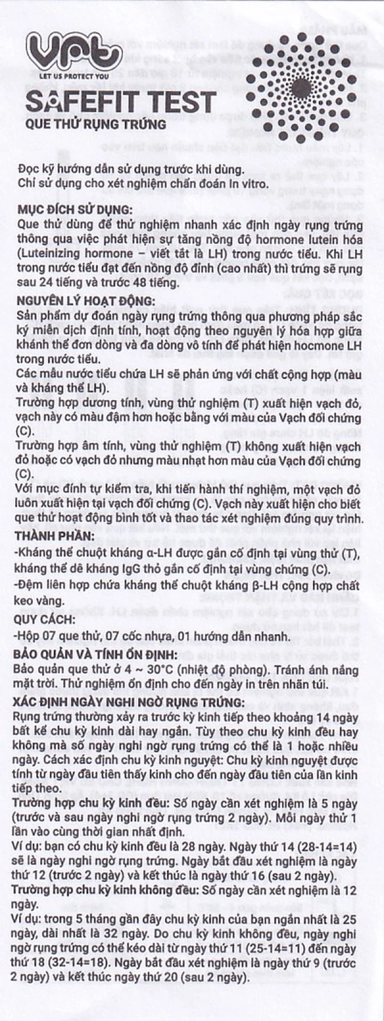 Que thử rụng trứng Safefit Test dùng để xác định ngày rụng trứng (7 que)