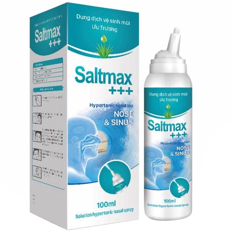 Dung dịch xịt mũi Saltmax+++ 100ml Hóa Dược dùng vệ sinh mũi, loại bỏ gỉ mũi, chất nhầy, bụi bẩn