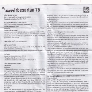 Thuốc SaVi Irbesartan 75 SaviPharm điều trị tăng huyết áp, bệnh thận (3 vỉ x 10 viên)