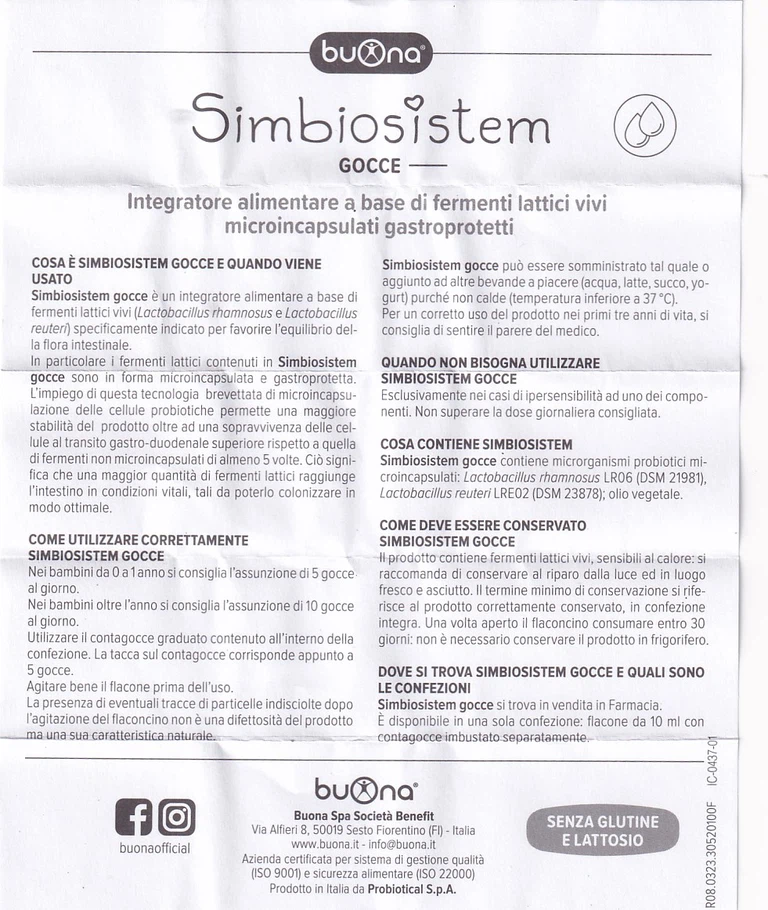 Dung dịch Simbiosistem Gocce 10ml Buona bổ sung lợi khuẩn đường ruột