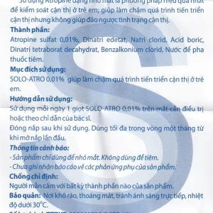 Dung dịch nhỏ mắt Solo-Atro Solopharm kiểm soát cận thị ở trẻ em, làm chậm quá trình tiến triển cận thị (5ml)