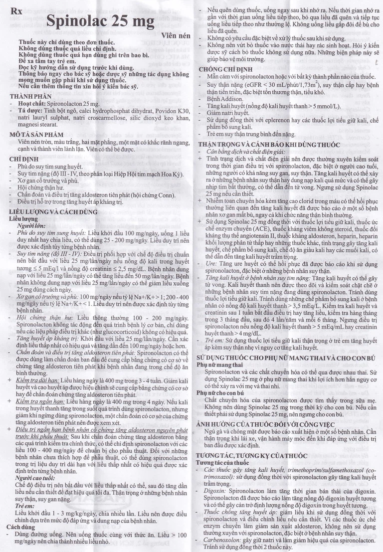 Thuốc Spinolac 25mg Hasan điều trị phù do tim sung huyết (10 vỉ x 10 viên)