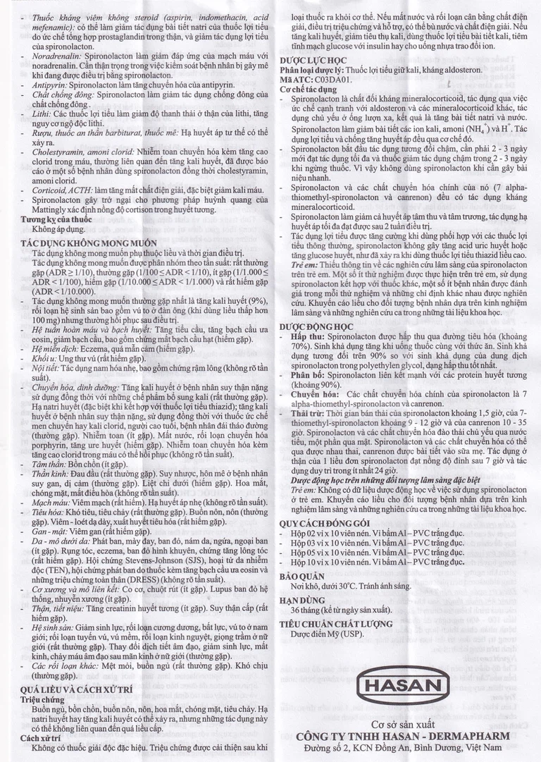 Thuốc Spinolac 25mg Hasan điều trị phù do tim sung huyết (10 vỉ x 10 viên)