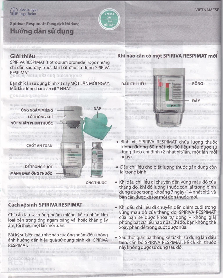 Bình xịt Spiriva Respimat Boehringer điều trị viêm phế quản mạn (60 liều)