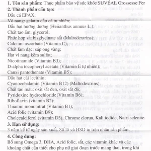 Viên uống Suvéal Grossesse Fer Densmore bổ sung Omega 3, DHA, Vitamin, khoáng chất (2 vỉ x 15 viên)