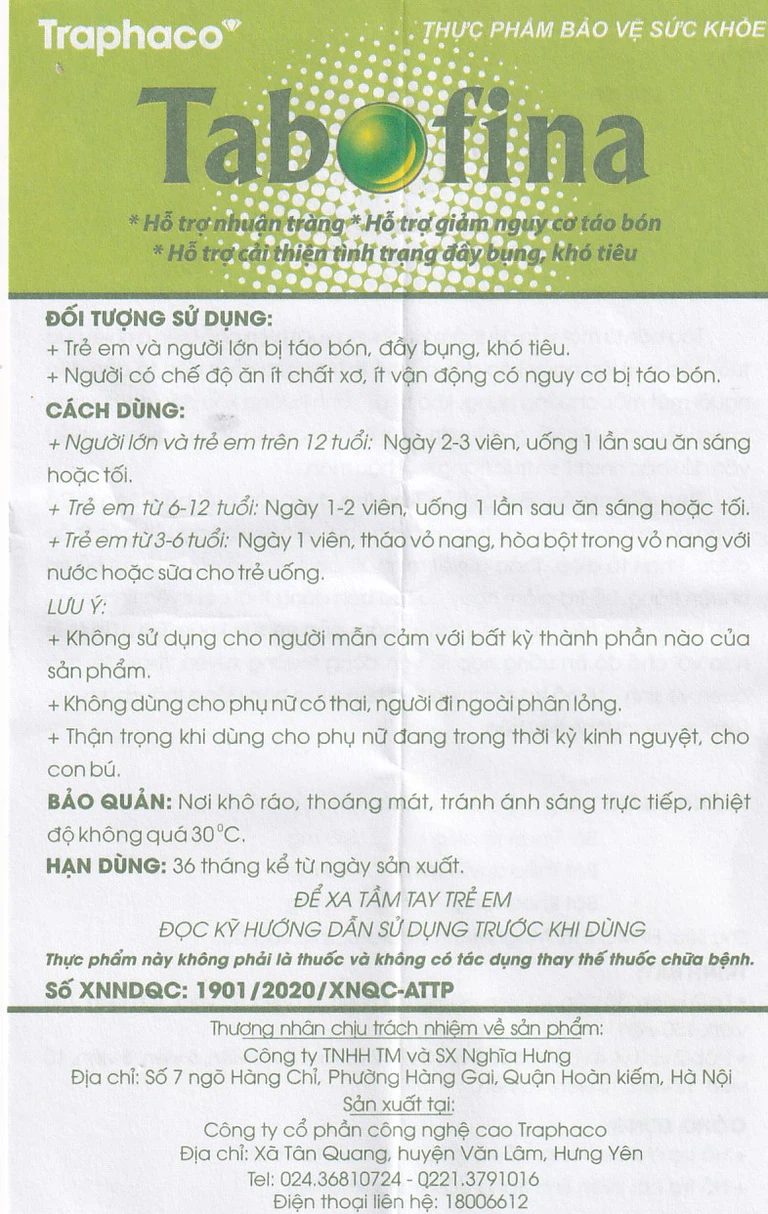 Viên uống Tabofina Traphaco hỗ trợ nhuận tràng, giảm nguy cơ táo bón (3 vỉ x 10 viên)