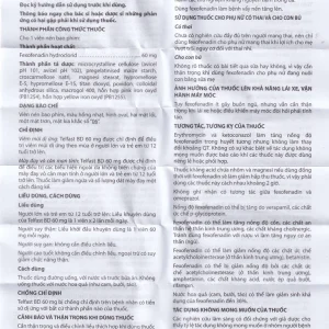 Viên nén bao phim Telfast BD 60mg Sanofi giảm hiệu quả triệu chứng dị ứng (3 vỉ x 10 viên)