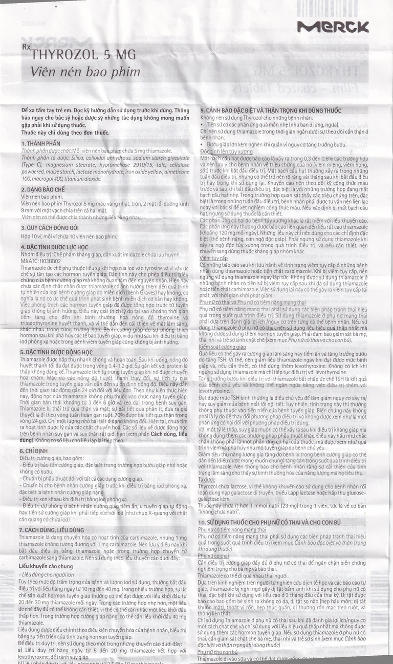 Thuốc Thyrozol 5mg Merck điều trị cường giáp (10 vỉ x 10 viên)