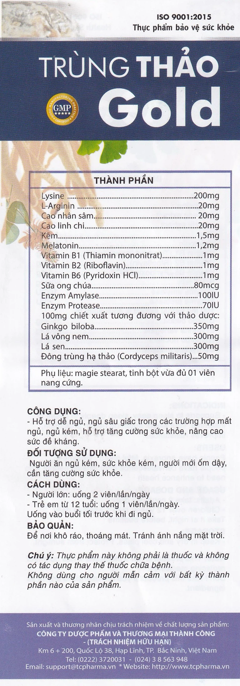 Viên uống Trùng Thảo Gold Thành Công hỗ trợ dễ ngủ, ngủ sâu giấc (30 viên)