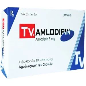 Thuốc TV.Amlodipin 5mg Tv.pharm điều trị tăng huyết áp, đau thắt ngực ổn định mãn tính (3 vỉ x 10 viên)