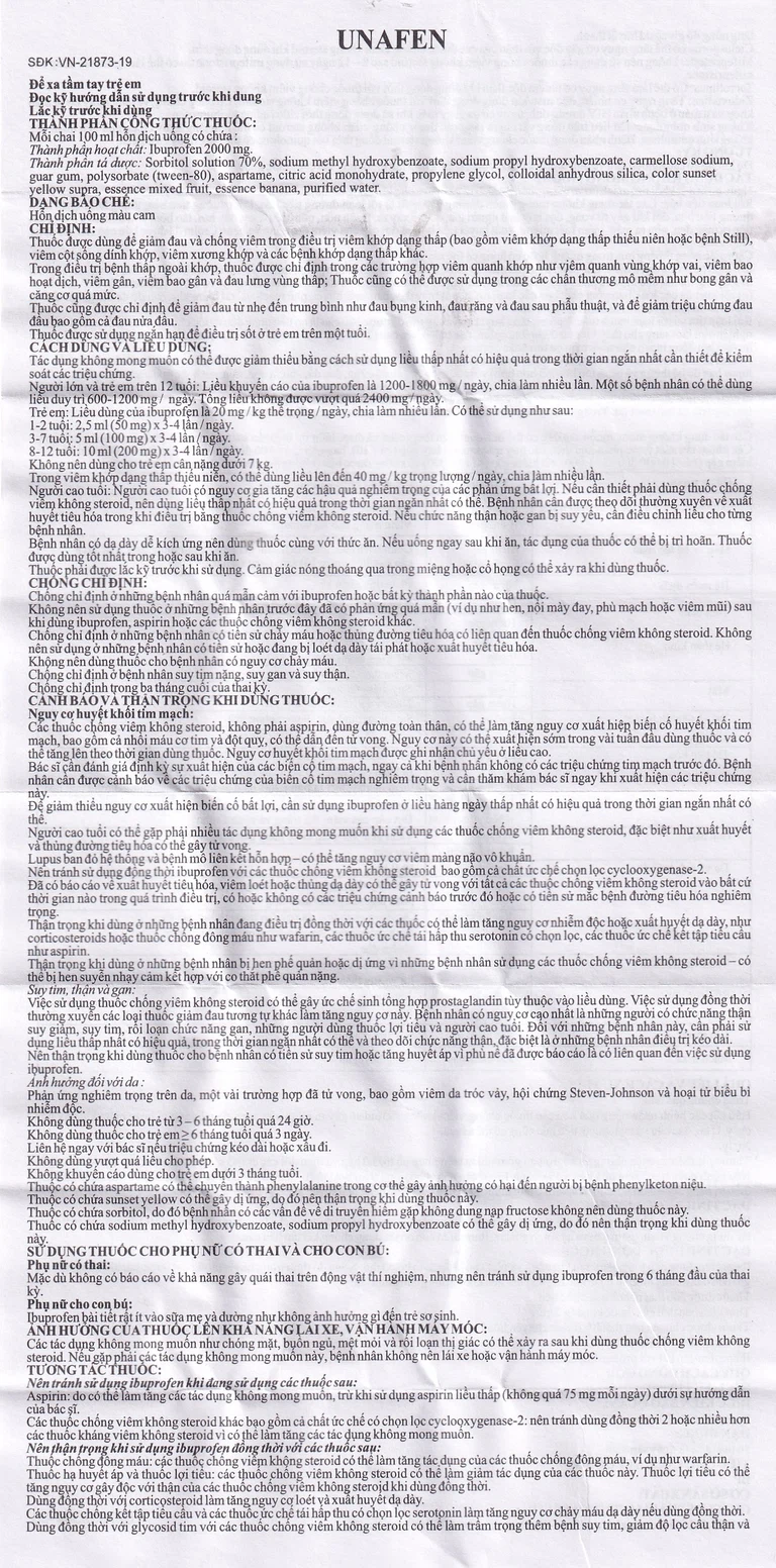 Dung dịch uống Unafen 100mg/5ml Gracure giảm đau, kháng viêm, hạ sốt (100ml)