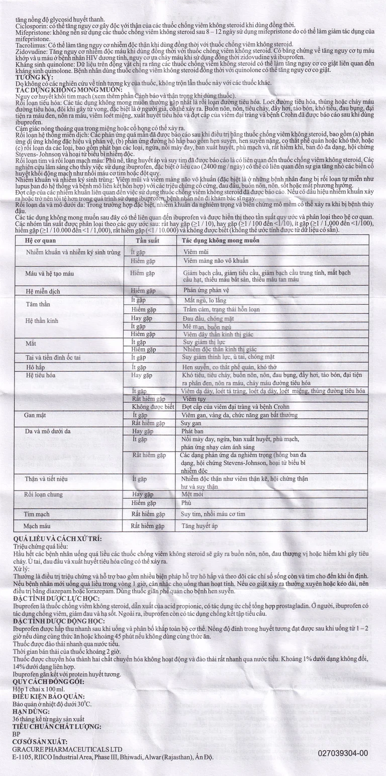 Dung dịch uống Unafen 100mg/5ml Gracure giảm đau, kháng viêm, hạ sốt (100ml)