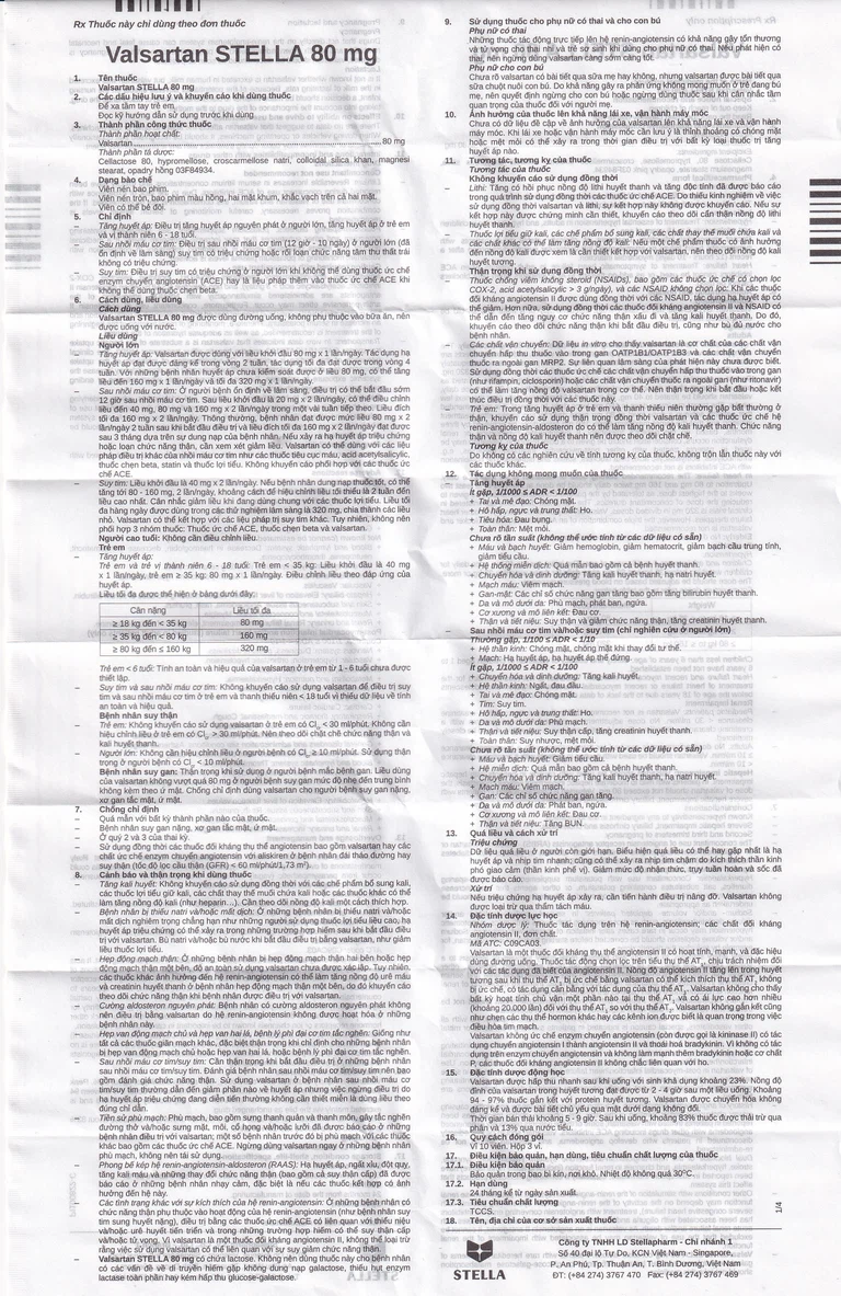 Thuốc Vansartan 80mg Stella điều trị tăng huyết áp, suy tim (3 vỉ x 10 viên)