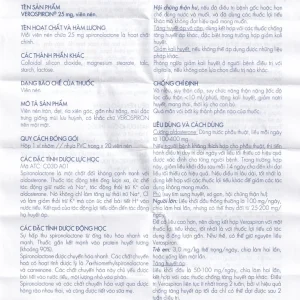 Thuốc Verospiron 25mg Gedeon điều trị ngắn hạn phẫu thuật (1 vỉ x 20 viên)