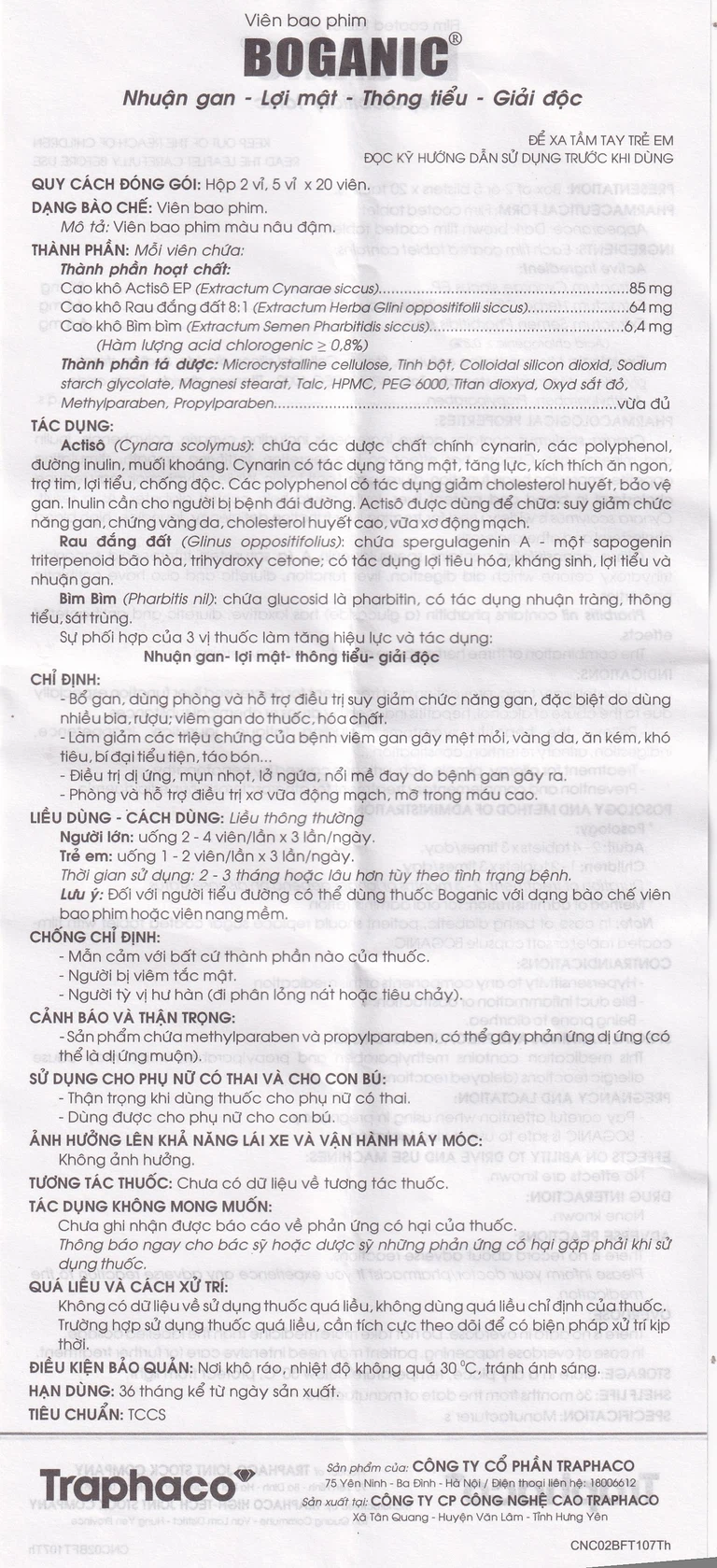 Thuốc Boganic Traphaco bổ gan, hỗ trợ điều trị suy giảm chức năng gan (5 vỉ x 20 viên)