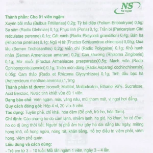 Viên ngậm ho bổ phế Bảo Thanh không đường dùng giảm các chứng ho do cảm lạnh, nhiễm lạnh (20 vỉ x 5 viên)