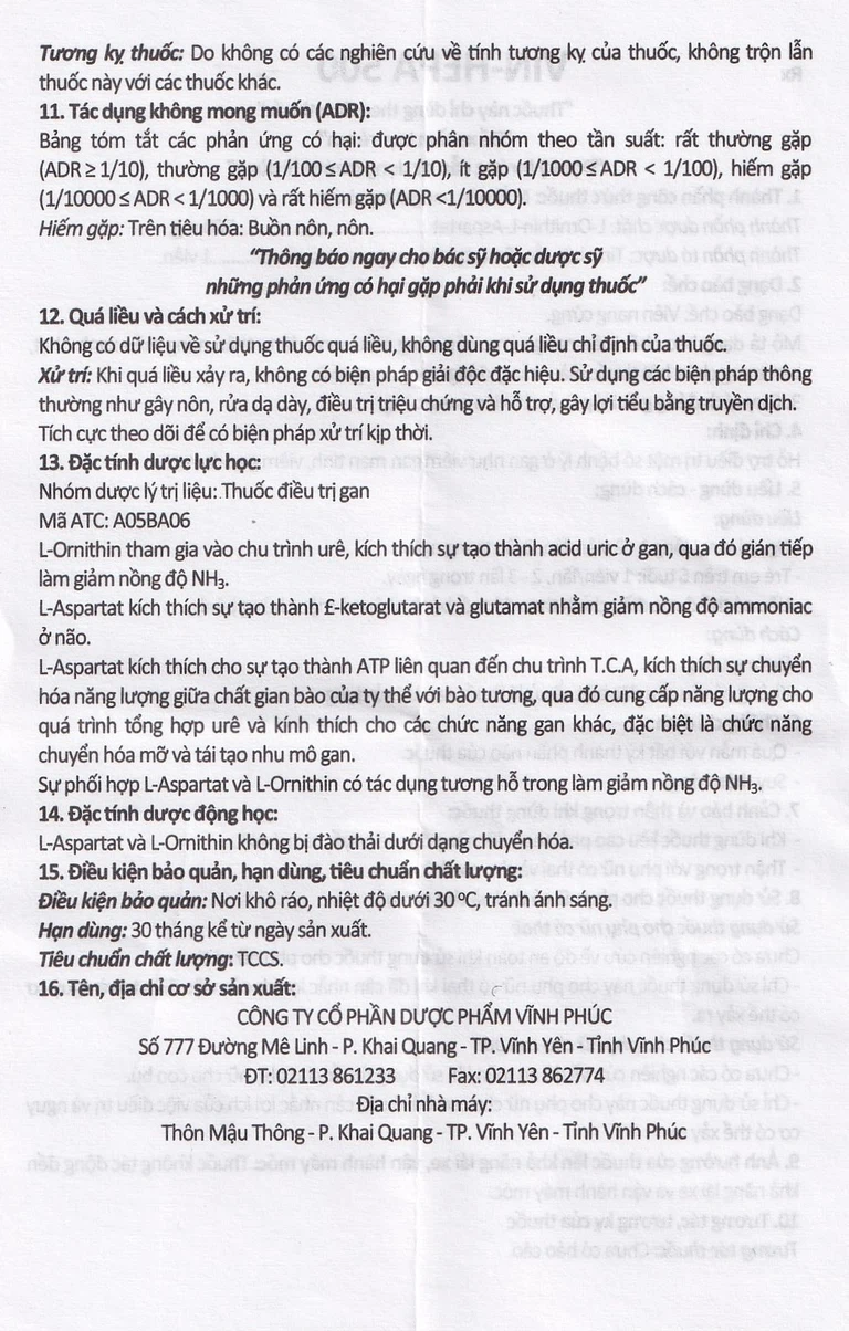 Thuốc Vin-Hepa 500 Vinphaco điều trị các bệnh lý ở gan (6 vỉ x 10 viên)