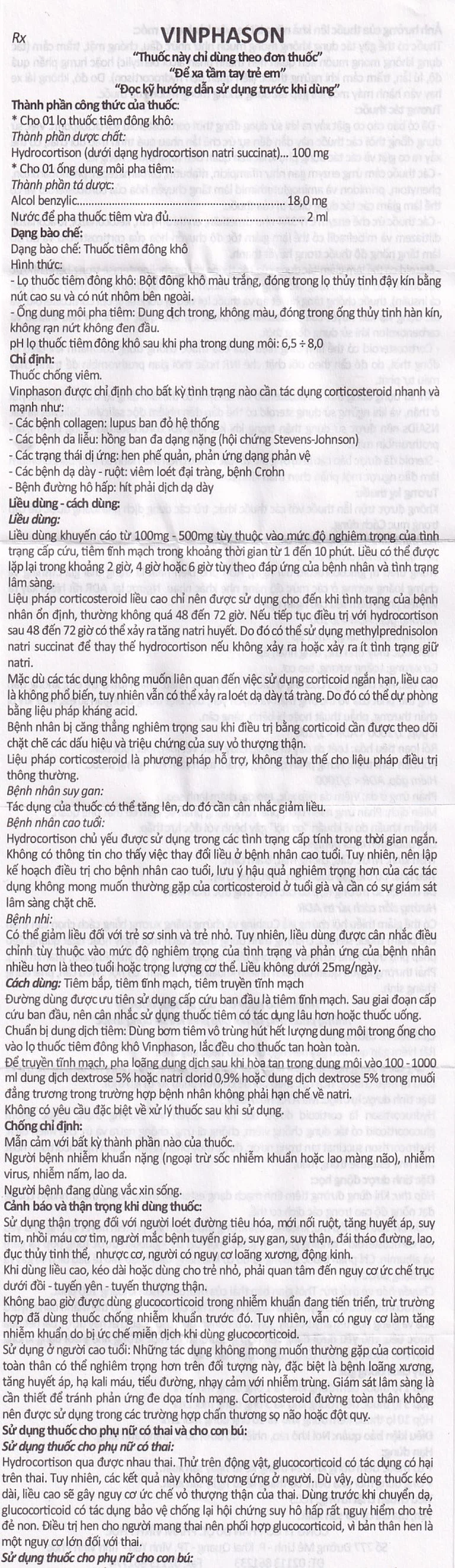 Thuốc tiêm Vinphason 100mg Vinphaco điều trị lupus ban đỏ hệ thống, hồng ban đa dạng nặng (1 lọ + 1 ống)