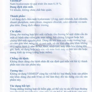 Dung dịch nhỏ mắt Vismed TRB Chemedica dùng cho khô mắt hoặc tổn thương bề mặt nhãn cầu (20 ống x 0.3 ml)