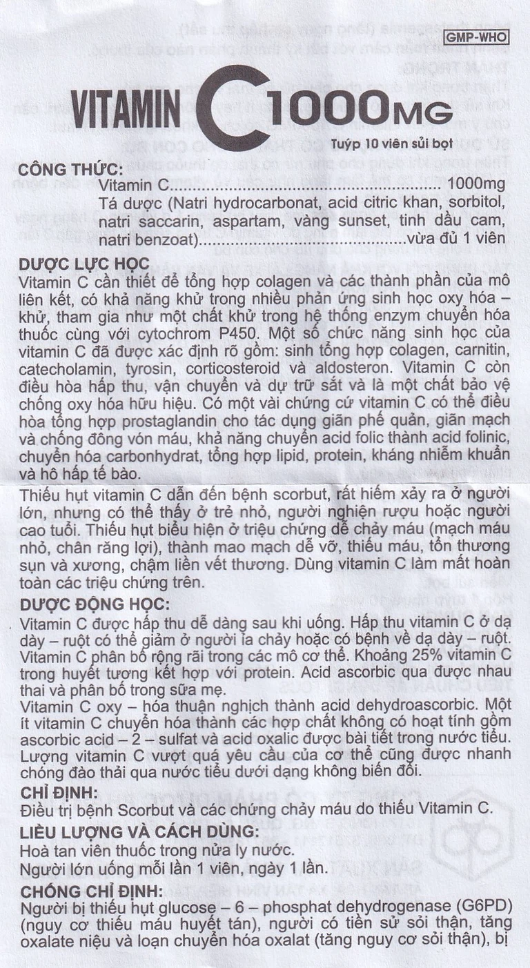 Viên sủi Vitamin C 1000mg OPC điều trị bệnh Scorbut và các chứng chảy máu do thiếu Vitamin C (10 viên)