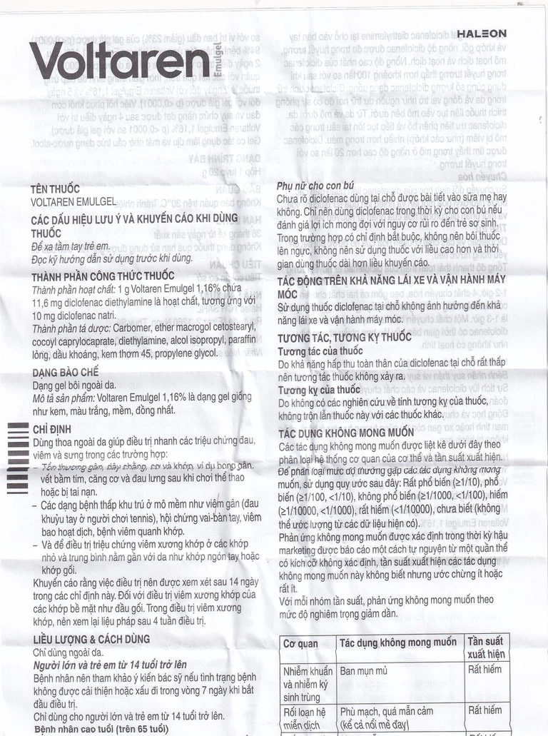 Gel bôi Voltaren Emulgel Novartis điều trị giảm đau do chấn thương hoặc thấp khớp (20g)