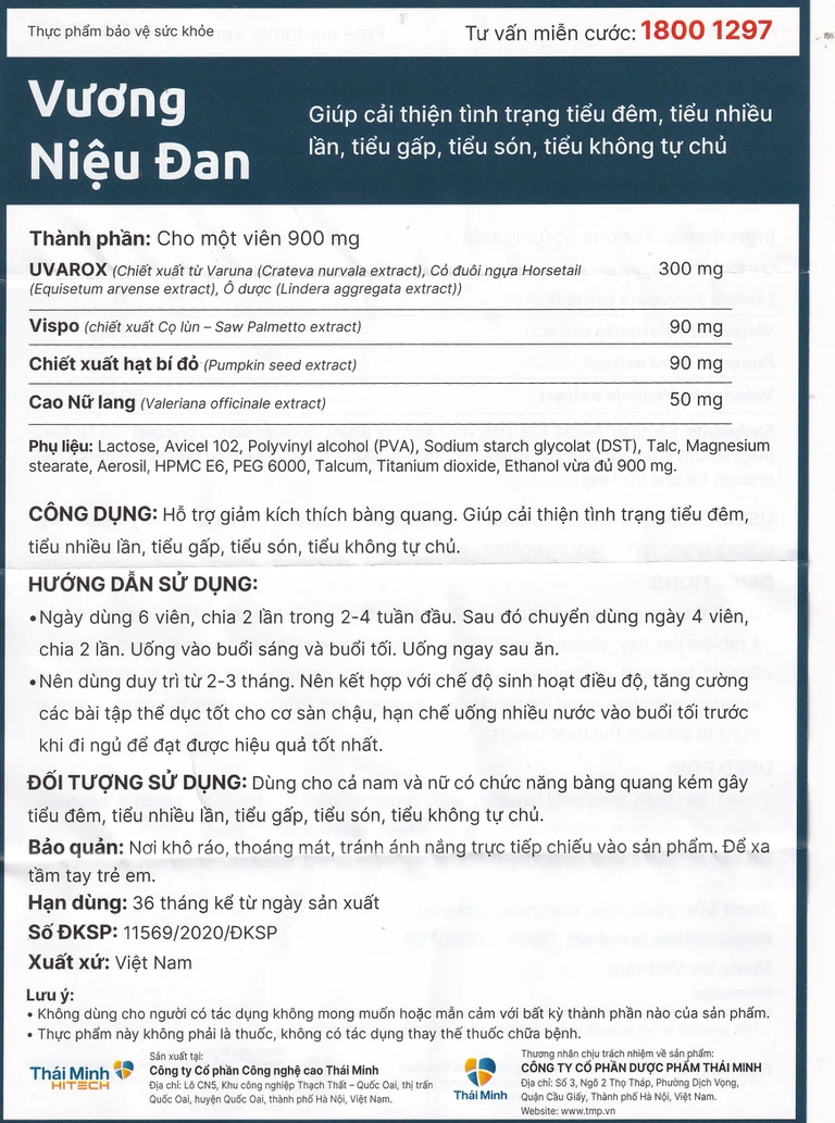 Viên nén Vương Niệu Đan Thái Minh hỗ trợ giảm tình trạng tiểu đêm, tiểu nhiều lần, tiểu gấp (80 viên)