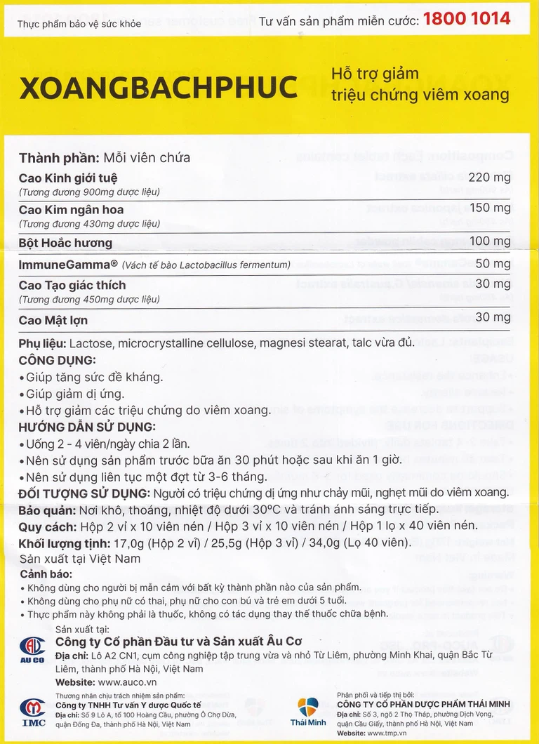Viên uống Xoang Bach Phuc Thái Minh hỗ trợ giảm triệu chứng viêm xoang (2 vỉ x 10 viên)