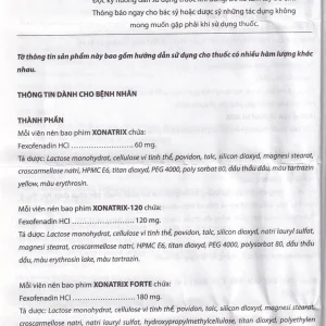 Thuốc Xonatrix 60mg DaviPharm điều trị triệu chứng viêm mũi dị ứng theo mùa (3 vỉ x 10 viên)