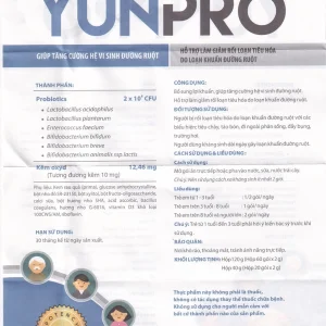Men vi sinh Yunpro 2g DHG Pharma cân bằng hệ vi sinh đường ruột, giảm rối loạn tiêu hóa (20 gói)