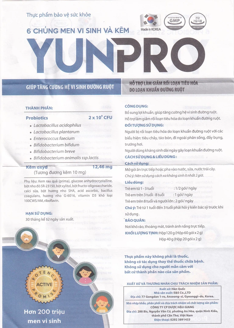 Men vi sinh Yunpro 2g DHG Pharma cân bằng hệ vi sinh đường ruột, giảm rối loạn tiêu hóa (20 gói)