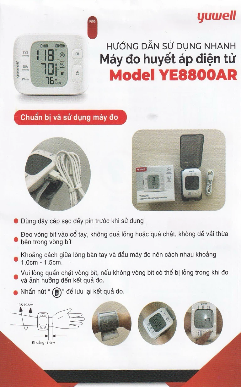 Máy đo huyết áp điện tử cổ tay Yuwell YE8800AR cảnh báo rung nhĩ, ngăn ngừa đột quỵ