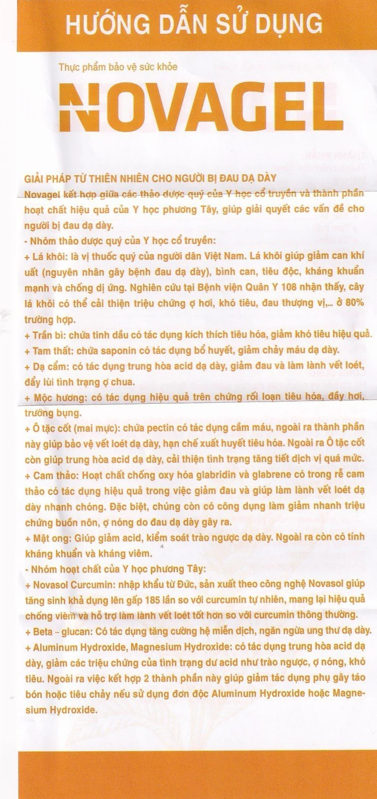 Thực phẩm bảo vệ sức khỏe Novagel Dân Khang hỗ trợ giảm acid dịch vị, bảo vệ niêm mạc dạ dày (Hộp 20 gói x 10ml)