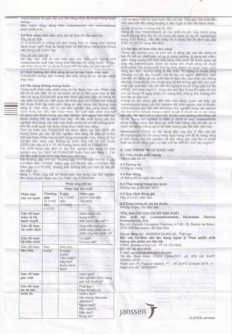 Thuốc Fugacar 500mg Janssen điều trị nhiễm giun (1 viên)