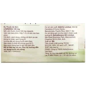 Thuốc Lynparza Tab 100mg AstraZeneca hỗ trợ điều trị ưng thư (7 vỉ x 8 viên)
