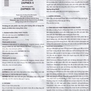Thuốc Zapnex-5 DaviPharm điều trị tâm thần phân liệt (6 vỉ x 10 viên)
