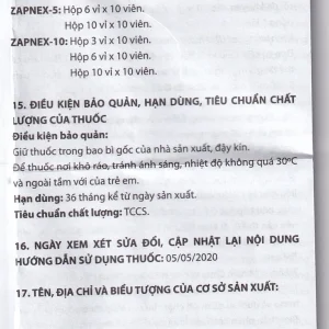 Thuốc Zapnex-5 DaviPharm điều trị tâm thần phân liệt (6 vỉ x 10 viên)