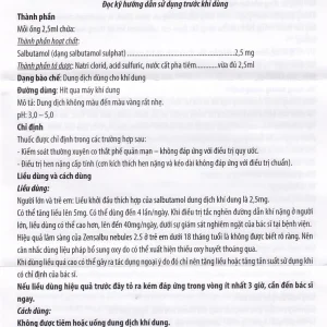 Thuốc Zensalbu 2.5mg CPC1HN kiểm soát co thắt phế quản mạn, điều trị hen nặng cấp tính (2 vỉ x 5 ống)