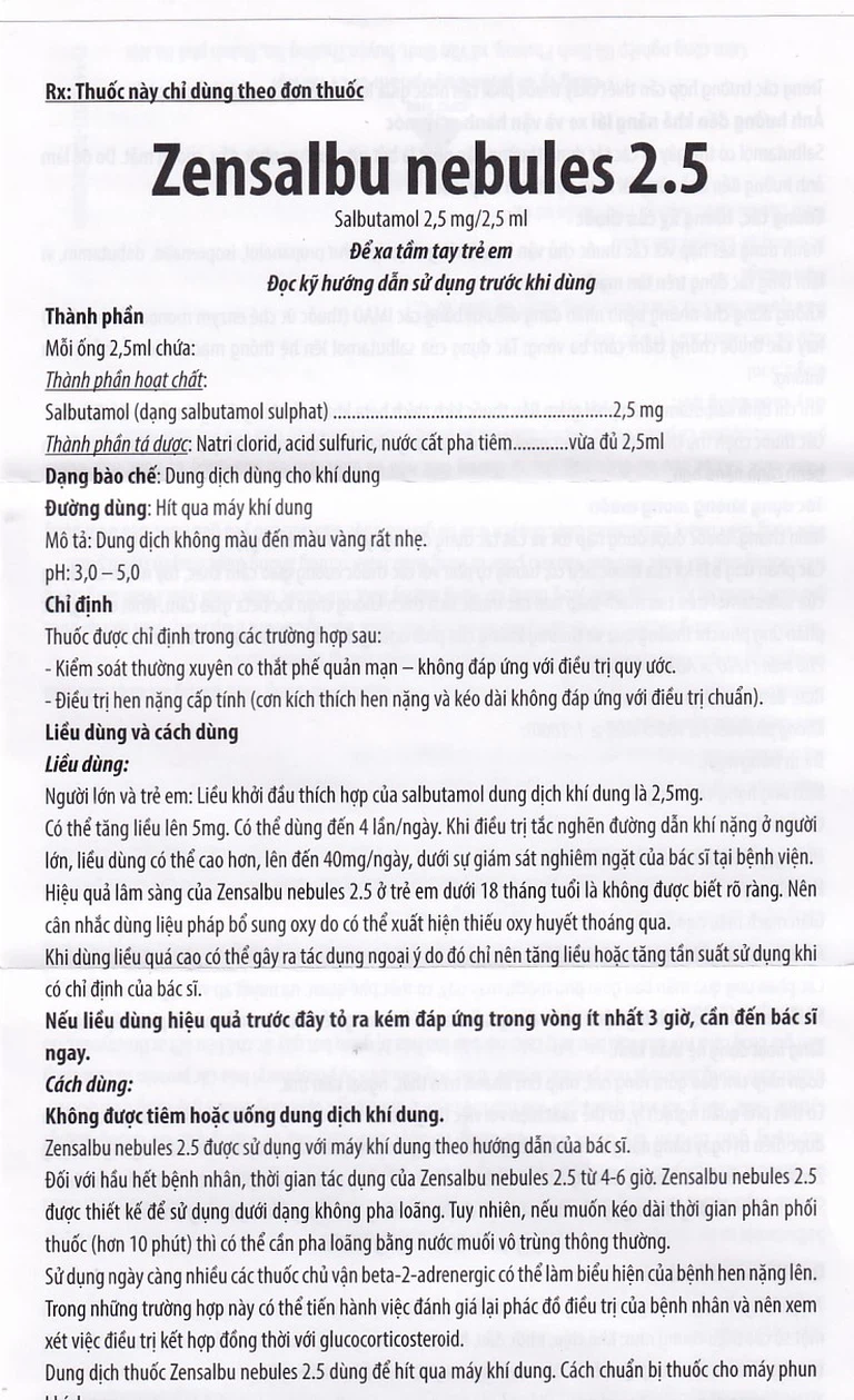 Thuốc Zensalbu 2.5mg CPC1HN kiểm soát co thắt phế quản mạn, điều trị hen nặng cấp tính (2 vỉ x 5 ống)