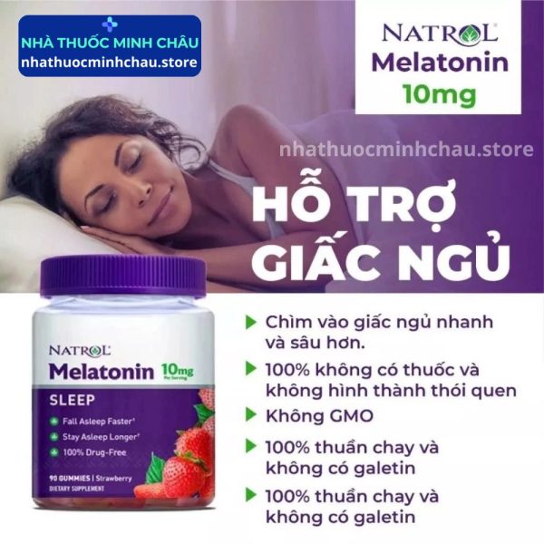 Kẹo Dẻo Hỗ Trợ Giấc Ngủ Natrol Melatonin Gummies 10mg (Hộp 90 viên) - Ngủ Ngon Tự Nhiên, Tỉnh Táo Mỗi Sáng